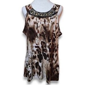 Susan Lawrence Animal Print Sleeveless Top with Beaded Neckline